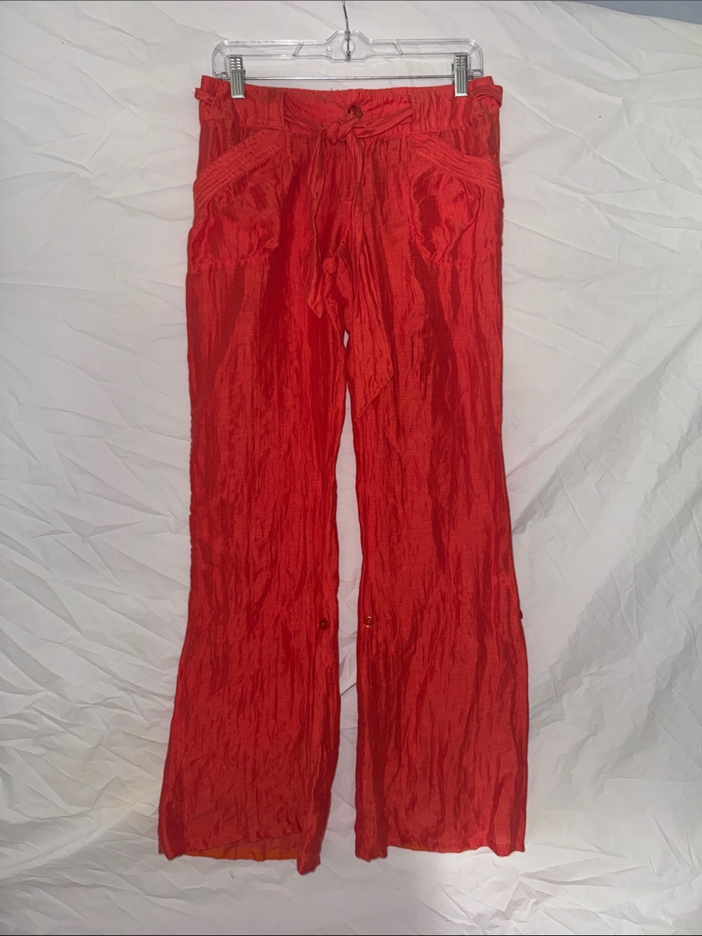 bebe 90’s Y2K Linen Blend Orange Low Rise Crinkle Wide-Leg Pants